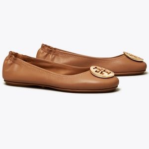 Tory Burch Minnie Travel Ballet Flats Size 9 in Tan Leather